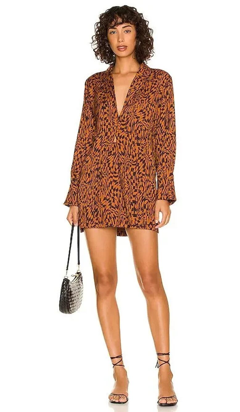Free People x REVOLVE Jacket Blouse Small Beatrice Brown Leopard Print